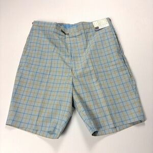 Vintage Sears Perma Prest Mens Plaid Shorts Blue Sz 36 NWT Deadstock New